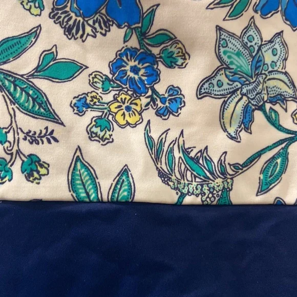 EUC Women’s Lands End One-Piece Blue Floral Gingham Check Swim Bathing Suit 18W - Picture 5 of 9